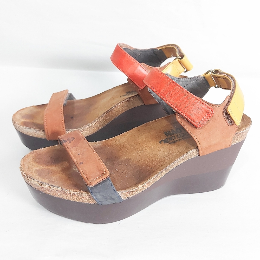 Naot Miracle Hawaiian Colorblock Platform Wedge Sandals 37 EU Hook Loop Straps